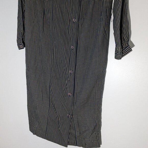 Edie Johne Long Sleeve Dress Navy Beige VINTAGE - Picture 2 of 4